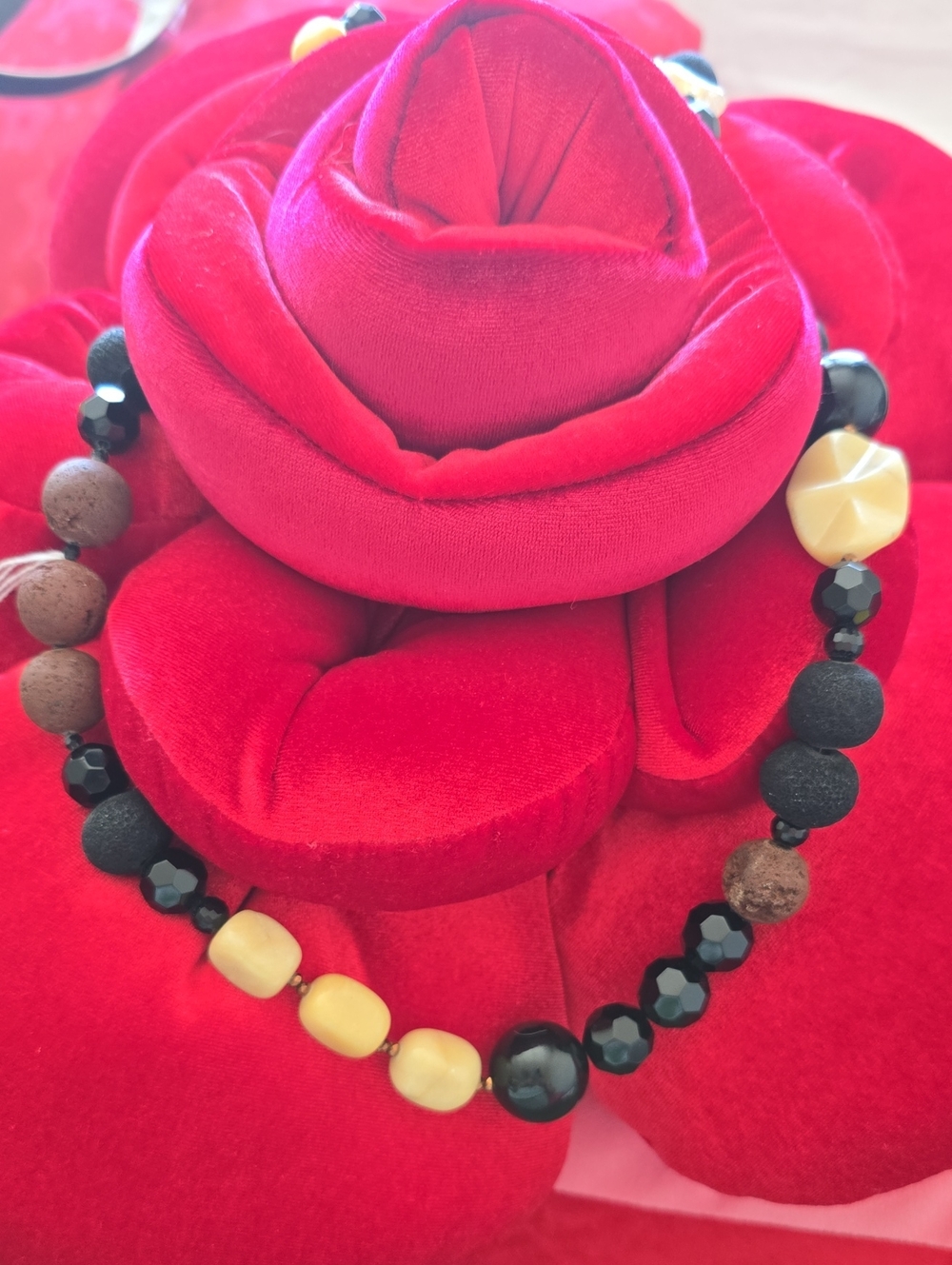 Statement Black, Brown, Yellow and Cream Beaded Women’s Necklace
